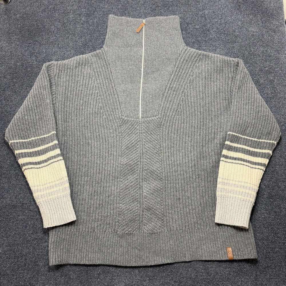 Obermeyer Sweater Womens Large Gray Mock Neck 1/4 Zip Waffle-Knit Wool Pullover‎